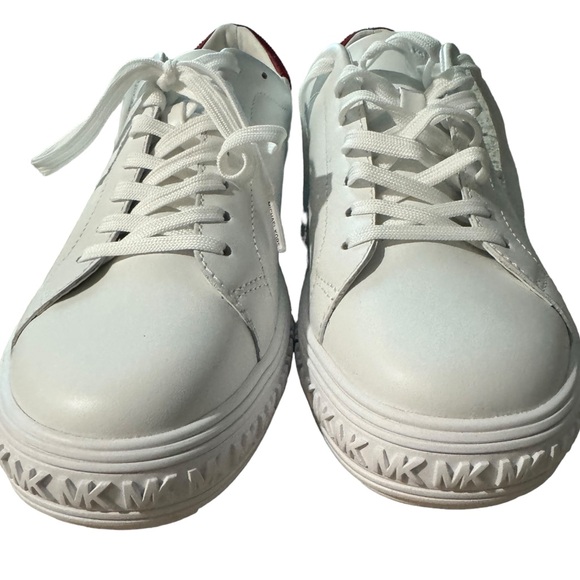 Michael Kors- Grove Embellished Leather sneakers in White Crisom/Red- Lace-up- 9 - Picture 4 of 14